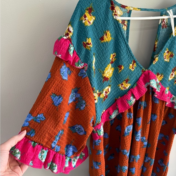 By Anthropologie Ruffled Sleep Mini Dress - Floral Patchwork - Size Small Petite - Picture 10 of 13